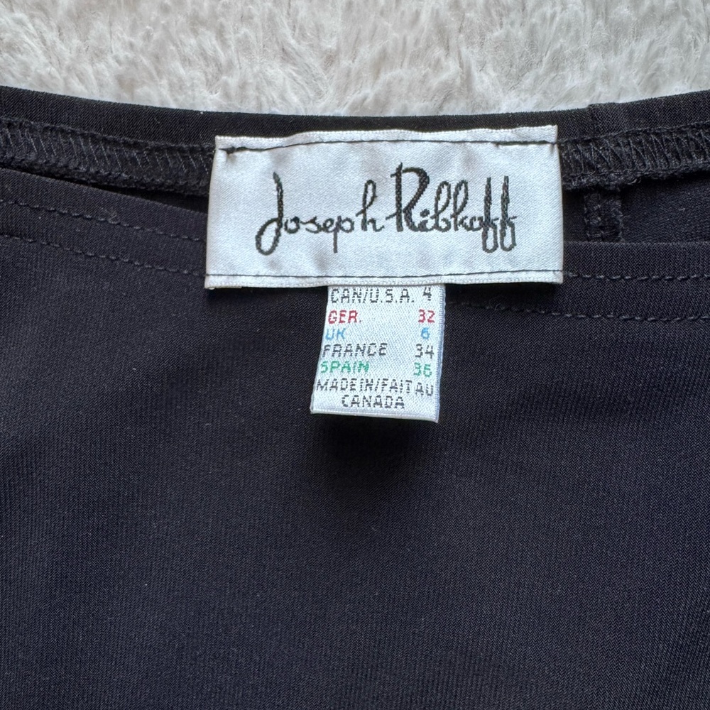 Vintage Joseph Ribkoff Black Asymmetrical Ruffle Skirt Size 4 Midi A-Line - Picture 3 of 6